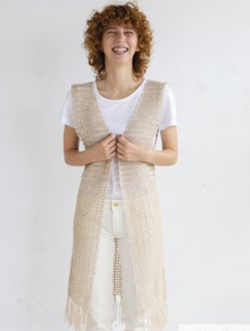 Adiva Cream Crochet Fringe Vest